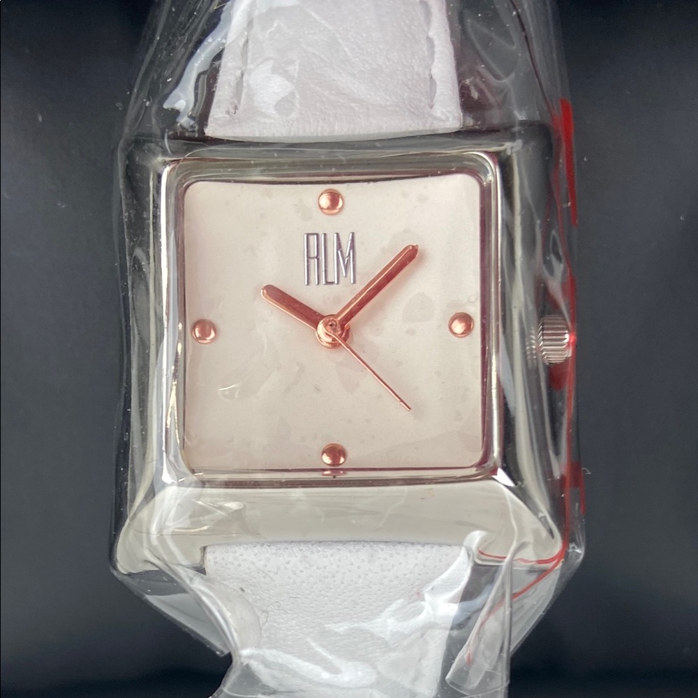 RLM Square White Leather Strap Watch